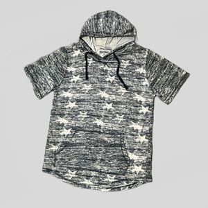 Metro Zone Men's Heathered Navy & White Star Hooded T-Shirt Size Medium